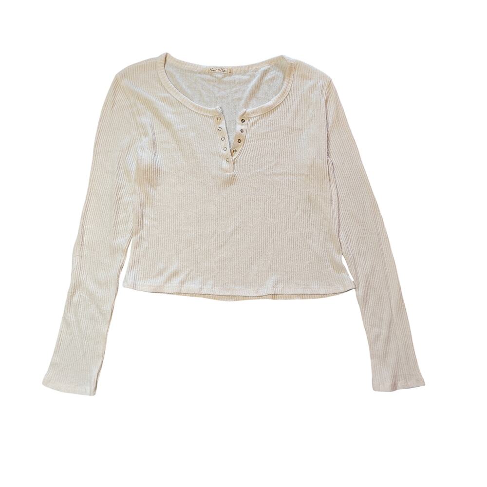 Heart & Hips Cream Ribbed Snap Henley Top Size L
